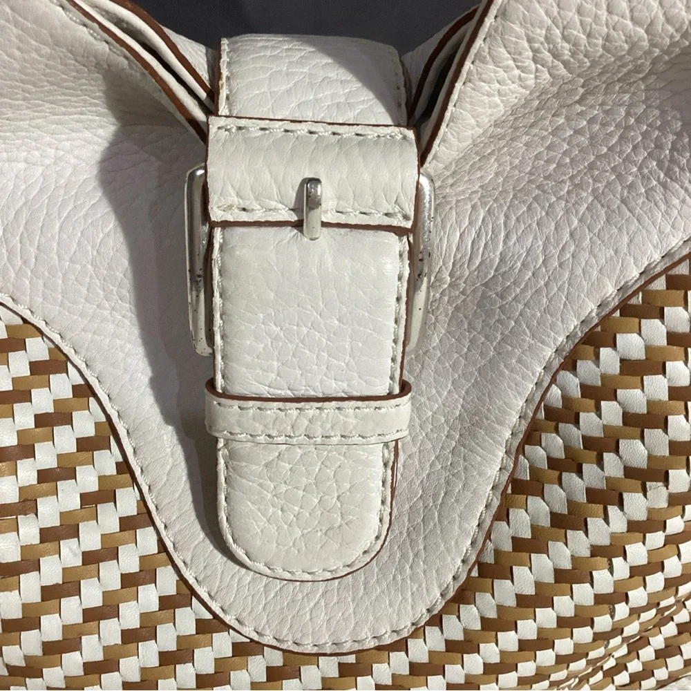 Michael Kors White Tan Woven Leather Hobo Shoulder Bag